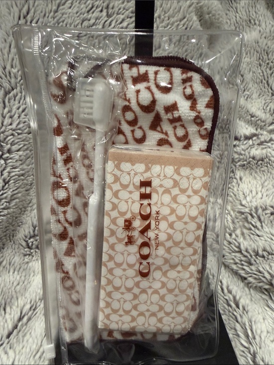 Coach Accessories - COACH Beige & Brown Travel Toothbrush Set with Branded Pouch